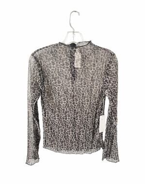 Elizabeth Crosby Sheer Animal Print Metallic Top Black Silver Small New